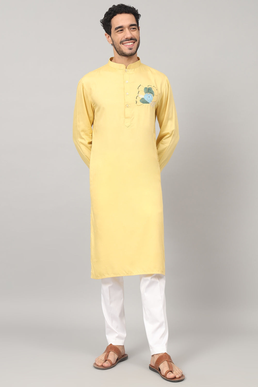 Abstract Embroidered Cotton Kurta by Hilo Design | Grocsy