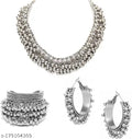 Tehzeeb Creations Women's Silver Colour Ghungroo Design Bracelet Necklace And Earrings | Grocsy