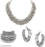 Tehzeeb Creations Women's Silver Colour Ghungroo Design Bracelet Necklace And Earrings | Grocsy