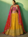Tulsi Art Alluring Yellow Sequins Georgette Haldi Wear Lehenga Choli With Dupatta | Grocsy