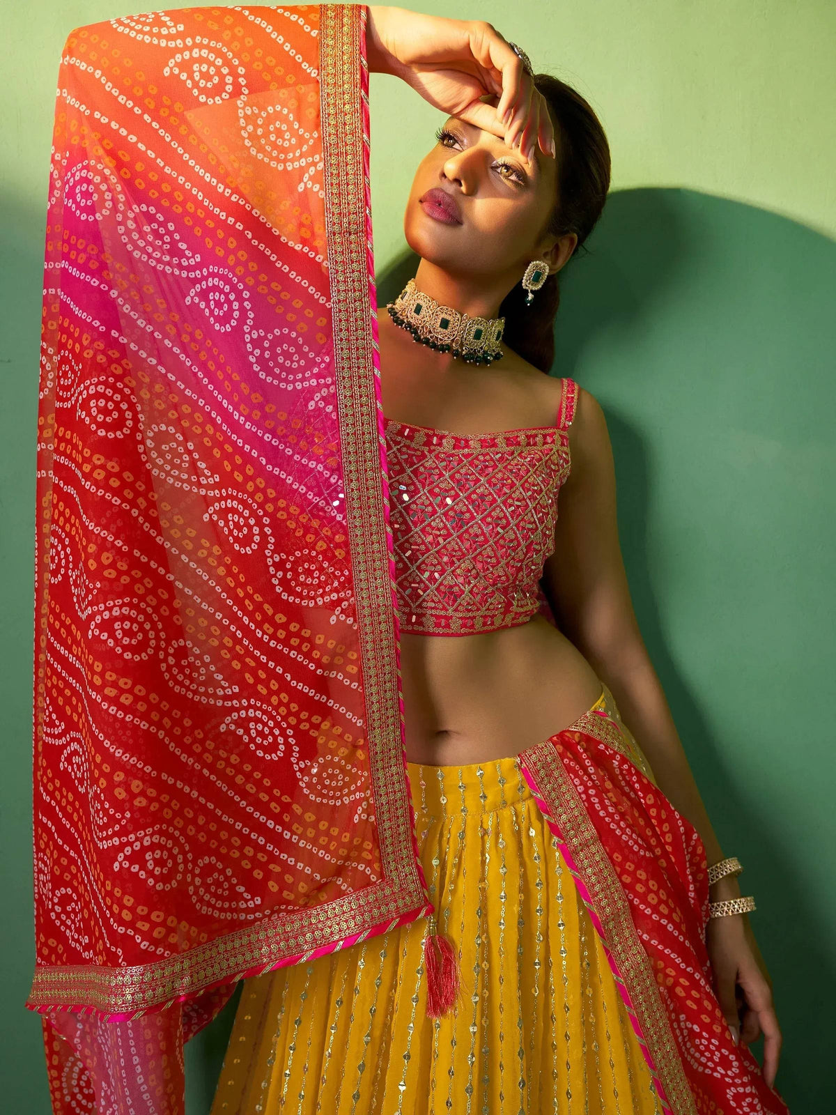 Tulsi Art Alluring Yellow Sequins Georgette Haldi Wear Lehenga Choli With Dupatta | Grocsy