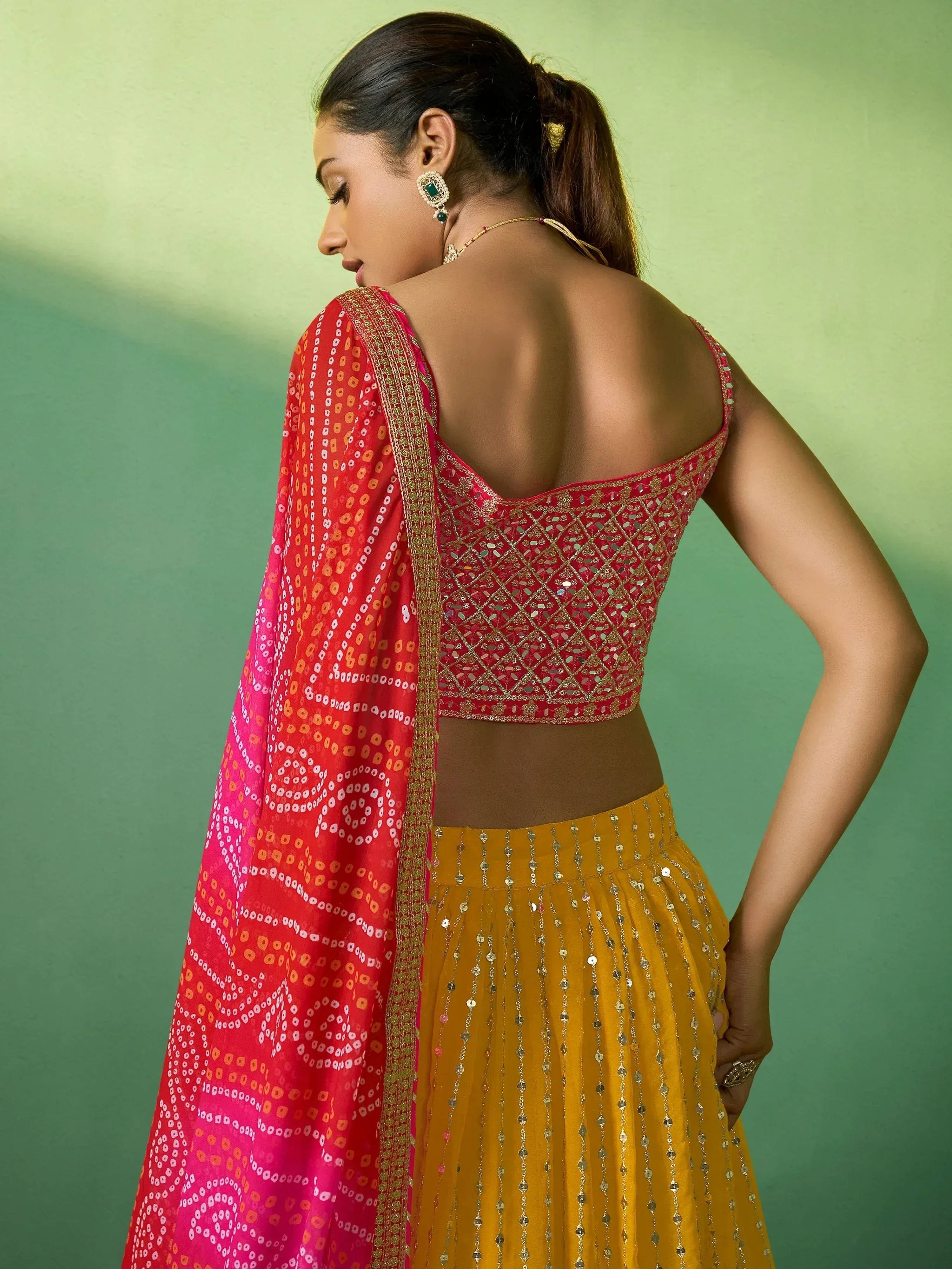Tulsi Art Alluring Yellow Sequins Georgette Haldi Wear Lehenga Choli With Dupatta | Grocsy