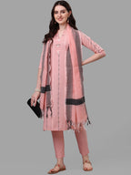HERE&NOW Women Peach Striped Pure Cotton Kurta with Trousers & With Dupatta | Grocsy