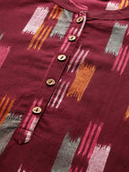 Sangria Women Burgundy & Mustard Yellow Abstract Print Cotton Kurta with Trousers | Grocsy