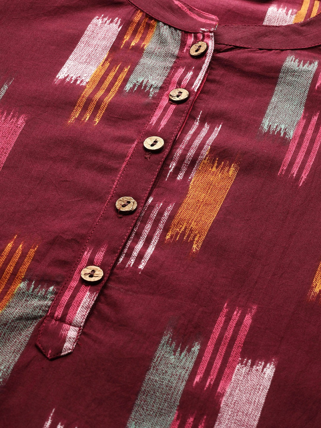 Sangria Women Burgundy & Mustard Yellow Abstract Print Cotton Kurta with Trousers | Grocsy