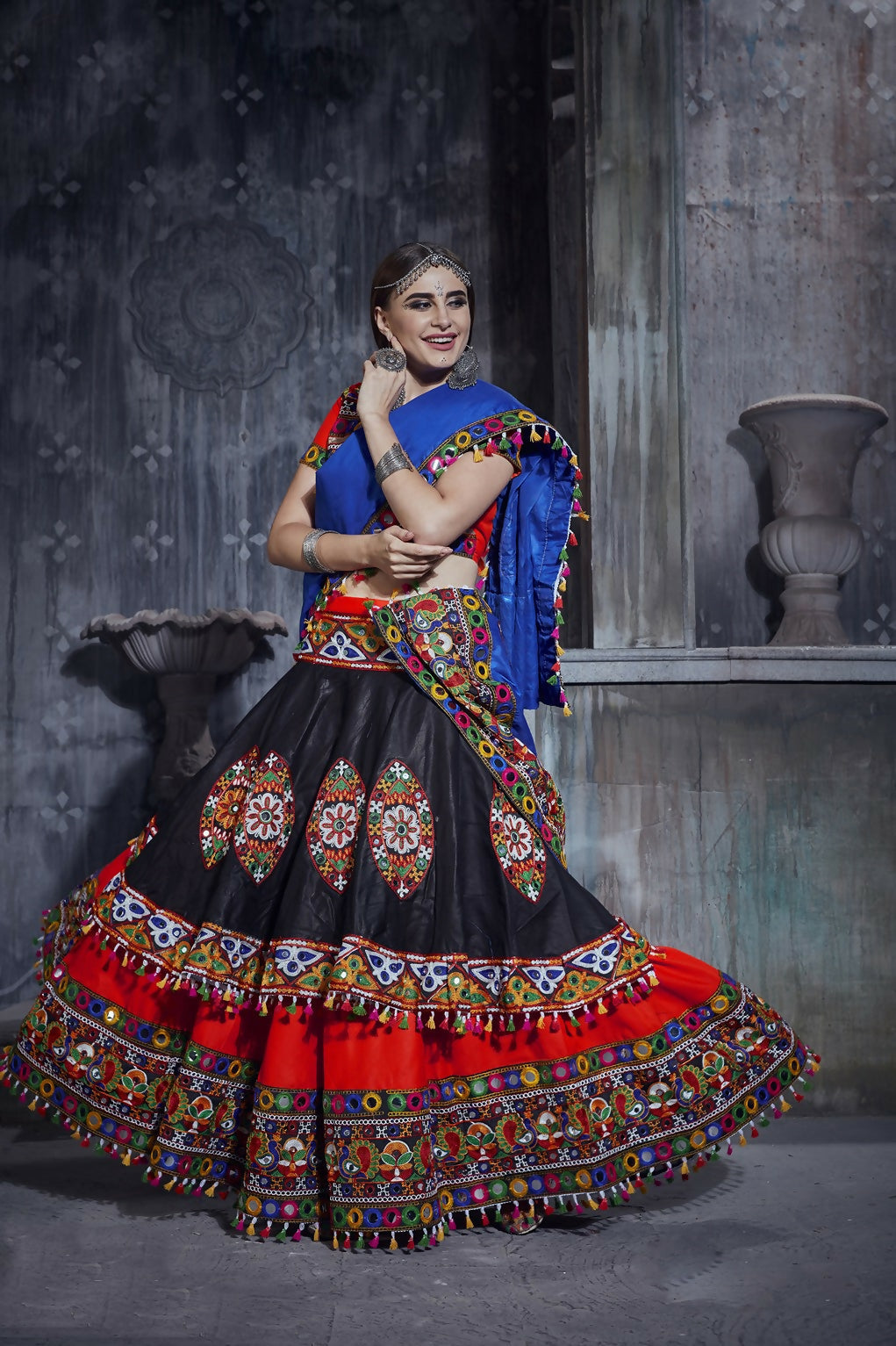 AI Fashion Black-Red Art Silk Designer Navratri Lehenga Choli Collection | Grocsy