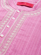 House of Pataudi Men Pure Cotton Self Striped Embroidered Thread Work Jashn Kurta | Grocsy