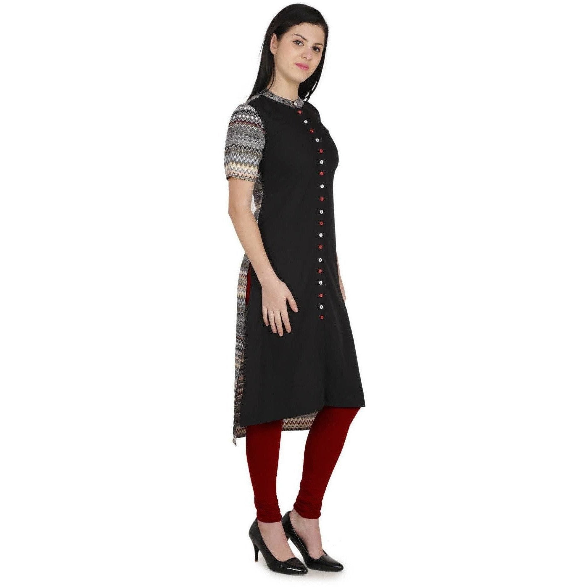 Kanoor Garments Women's Black Straight Collar Neck Kurti | Grocsy