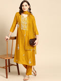 Sangria Women Mustard Yellow & White Embellished Beaded Kurta with Trousers & Dupatta | Grocsy