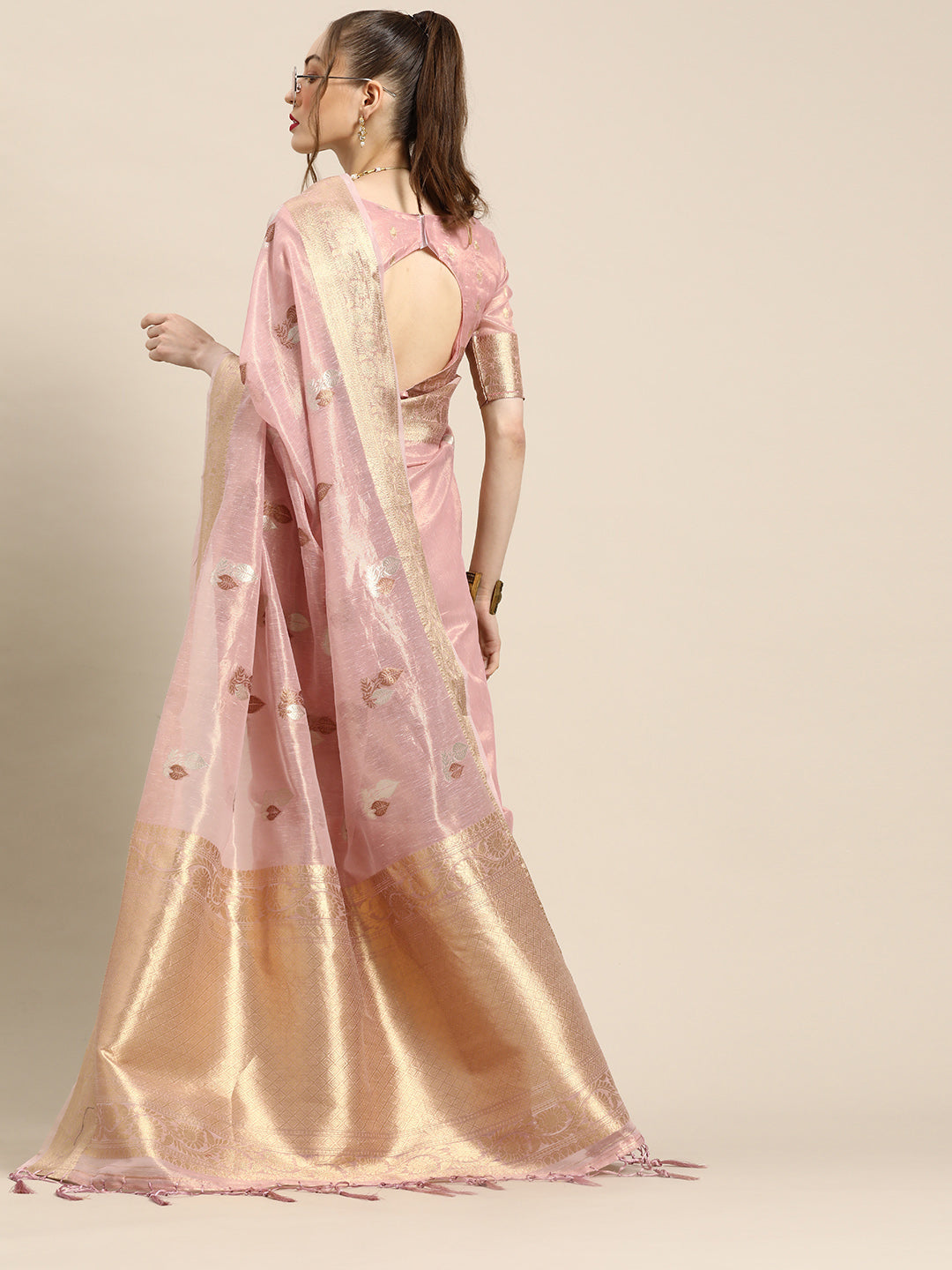Saree Mall Ethnic Motifs Silk Blend with Woven Design Border Saree | Grocsy