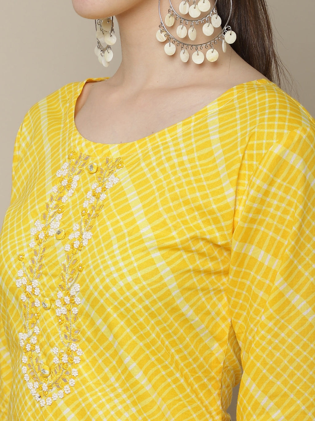 Sangria Women Yellow & White Embellished Cotton Straight Kurta | Grocsy