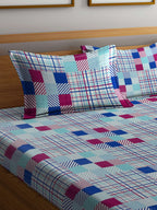 BOMBAY DYEING Marigold Blue Geometric Cotton 104 TC King Bedsheet With 2 Pillow Covers | Grocsy