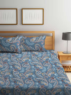 FABINALIV Grey & Brown Etnic Motifs 300 TC Fitted King Bedsheet With 2 Pillow Covers | Grocsy