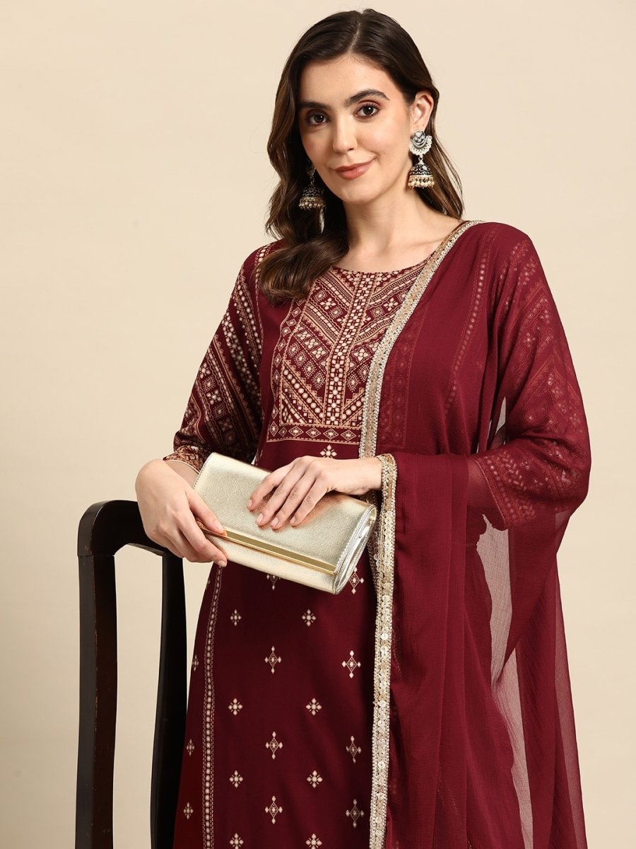 All About You Women Ethnic Motifs Printed Kurta with Palazzos & Dupatta | Grocsy