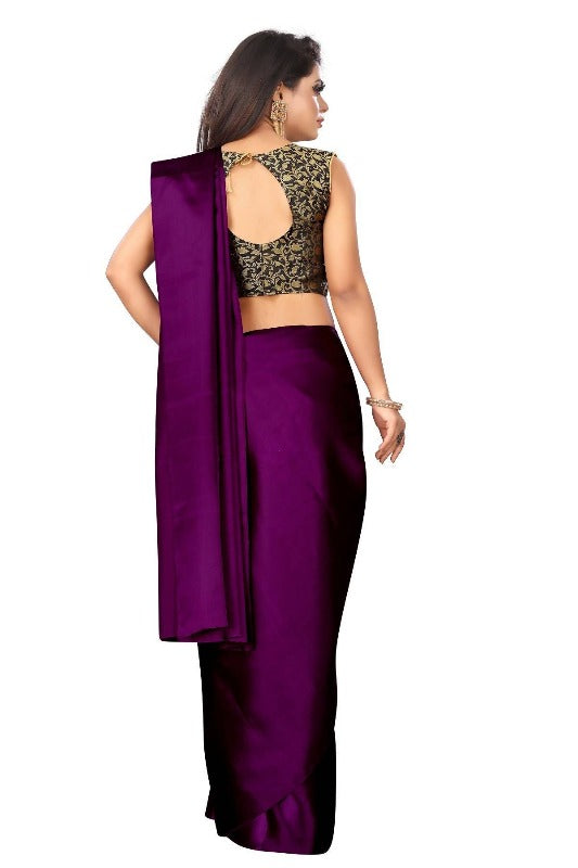 Vamika Violet Satin Designer Saree (PAVITRA WINE) | Grocsy
