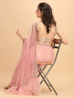 Sangria Pink Solid Net Ruffled Saree | Grocsy