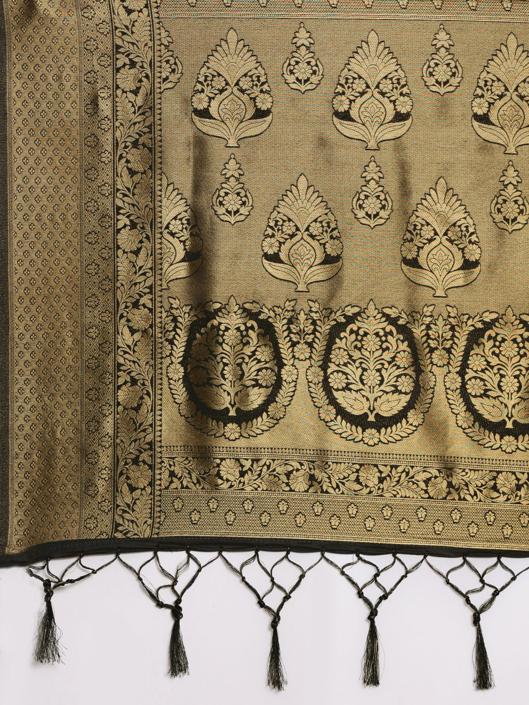 Saree Mall Black & Gold-Toned Ethnic Motifs Zari Silk Blend Banarasi Saree | Grocsy