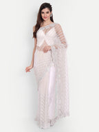 kasee Women White Floral Embroidered Net Saree | Grocsy