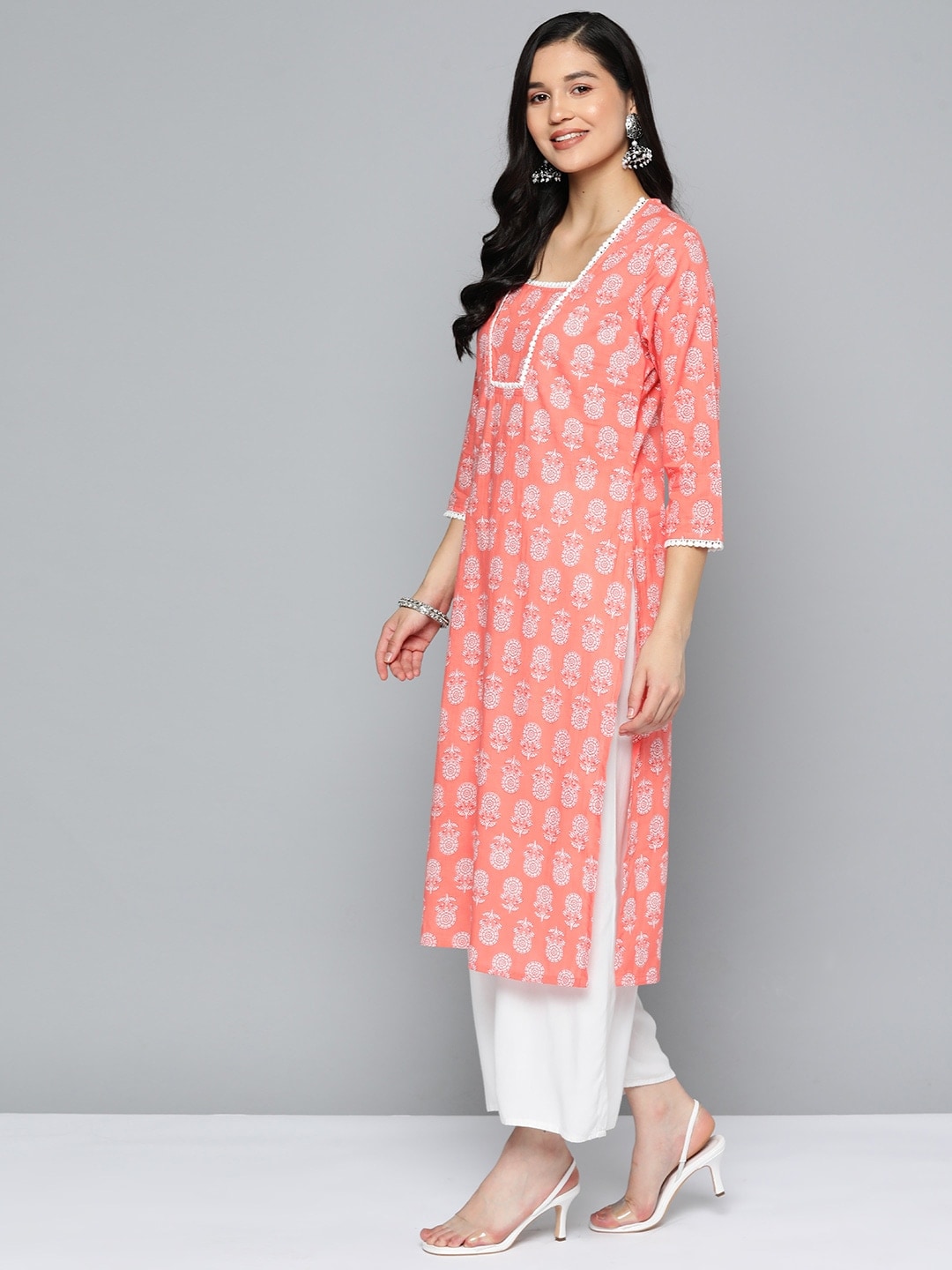 HERE&NOW Pure Cotton Floral Printed Straight Kurta | Grocsy