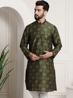 Sojanya Men Green & Brown Ethnic Motifs Printed Kurta | Grocsy