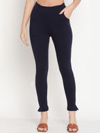 TAG 7 Women Navy Blue Solid Leggings | Grocsy