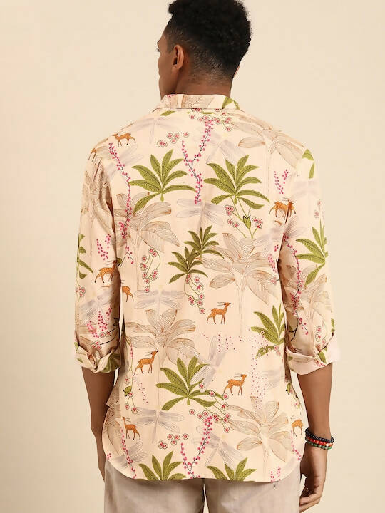 Beige Men Pure Cotton Relaxed Opaque Printed Casual Resort Shirt - Mahotsav | Grocsy