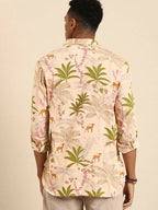 Beige Men Pure Cotton Relaxed Opaque Printed Casual Resort Shirt - Mahotsav | Grocsy