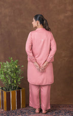 Gharana India Jashn Premium Women's Chikankari Embroidered Twilight Silk Co-ord Set - Onion Pink | Grocsy