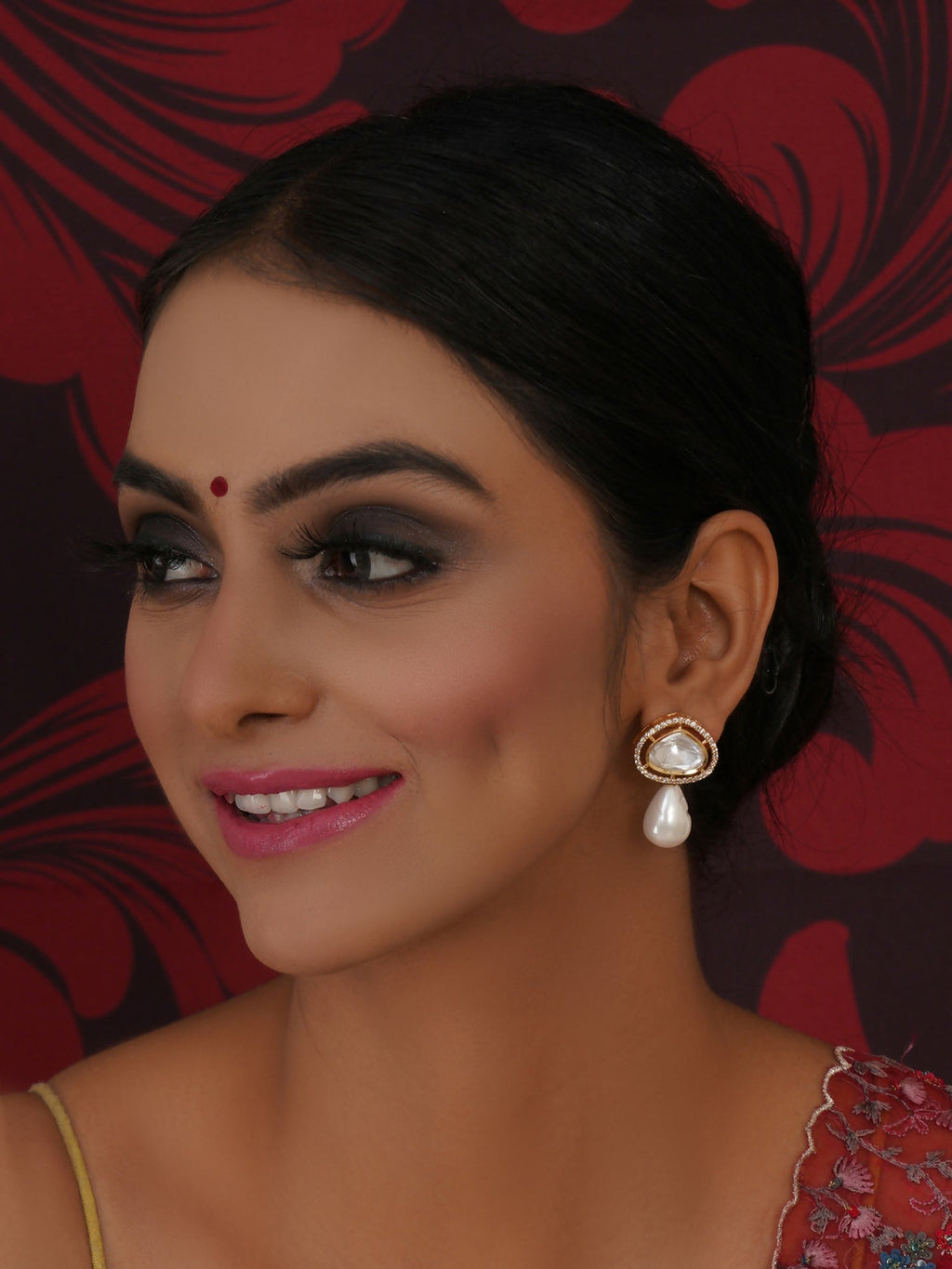 Kundan Studs with Pearl Drop (Gold) - Ruby Raang