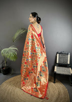 Joban Fashion Reddish Pink Mughal-Inspired Motifs Soft Silk Paithani Saree | Grocsy