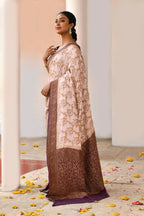 Joban Fashion Ivory Crepe Chiffon Pure Handloom Banarasi Silk Saree | Grocsy