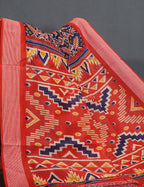 Shades Of Navy Blue And Red Patola Print Semi Chanderi Saree By Gayathri Reddy Designer Studio | Grocsy