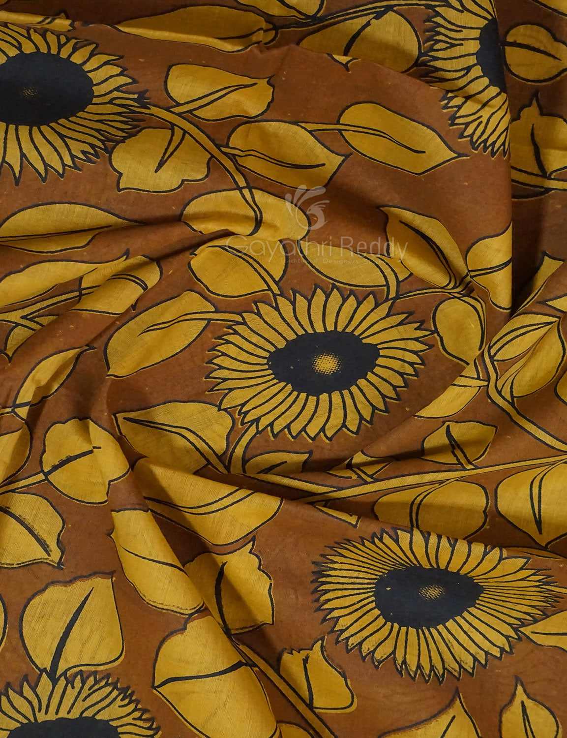 Shades of Khaki And Mustard Colour Kalamkari Pure Mulmul Cotton Saree By Gayathri Reddy Designer Studio | Grocsy