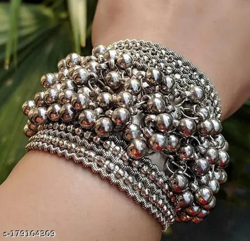 Tehzeeb Creations Women's Silver Colour Ghungroo Design Bracelet Necklace And Earrings | Grocsy