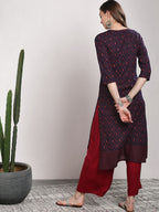 Sangria Women Blue Geometric Printed Straight Kurta | Grocsy