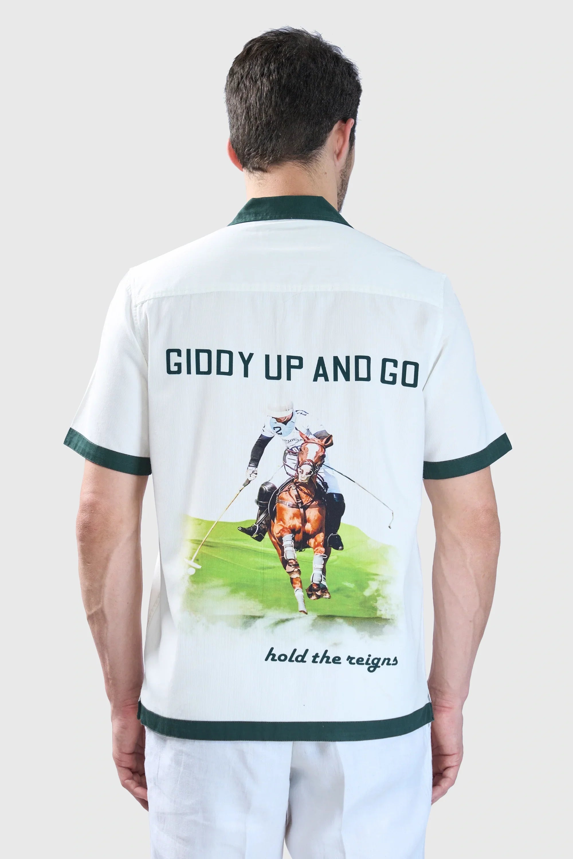 Xkind White Polo Backprinted Textured Relaxed Fit Shirt | Grocsy