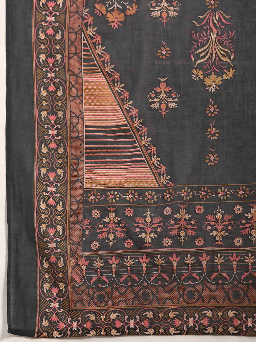 Sangria Women Floral Embroidered Thread Work Chanderi Silk Kurta With Palazzos & Dupatta | Grocsy