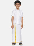 Sethukrishna Boys White & Gold-Toned Shirt with Dhoti | Grocsy
