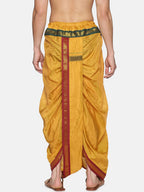 Sethukrishna Men Mustard-Yellow & Red Solid Readymade Dhoti | Grocsy