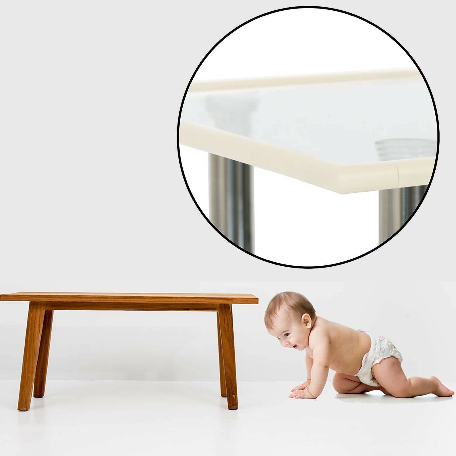 Safe-O-Kid Unique High Density L-Shaped 2 Mtr Long Mini 2 Edge Guards With 8 Corner Cushions - Cream | Grocsy