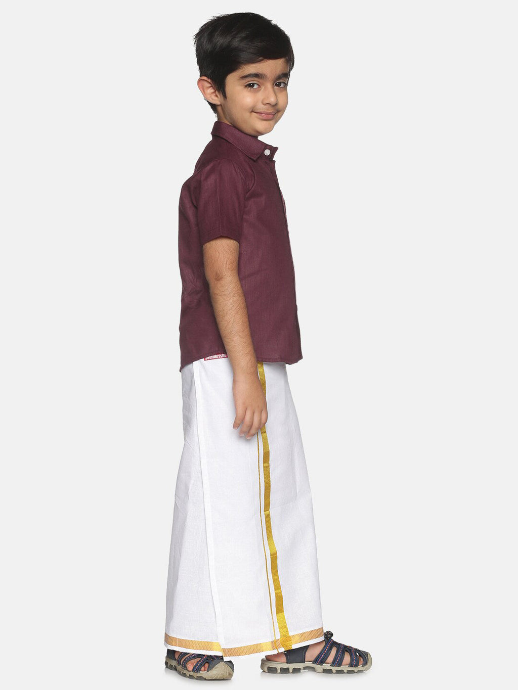 Sethukrishna Boys Maroon & White Shirt with Veshti | Grocsy