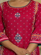 Juniper Women's Fuchsia Ethnic Motif Printed Liva Rayon Tunic Sharara and Dupatta Set With Sequins & Gota Patti Work | Grocsy