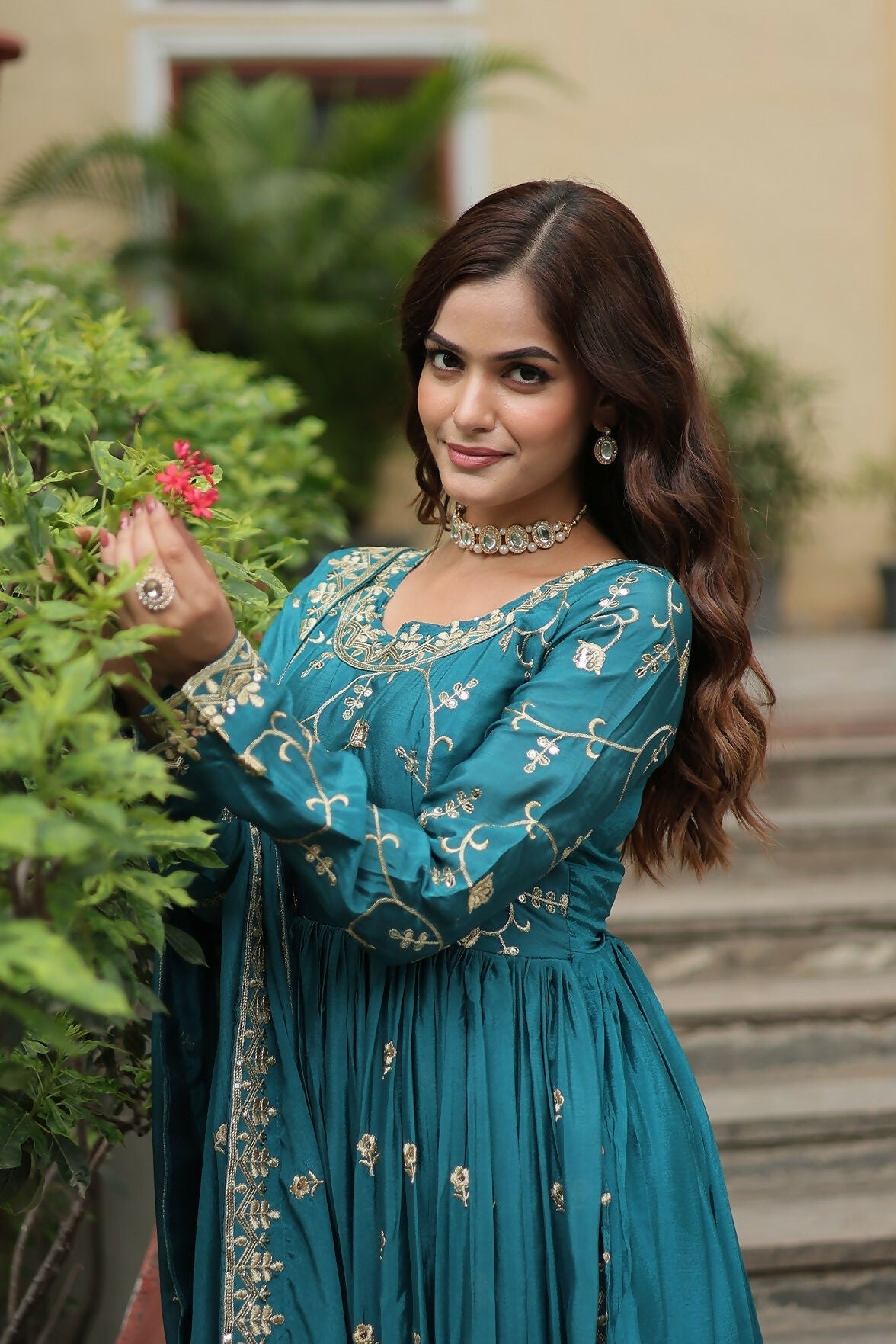 Joban Fashion Blue Chinon Sequence Embroidery Work Kurta Set | Grocsy