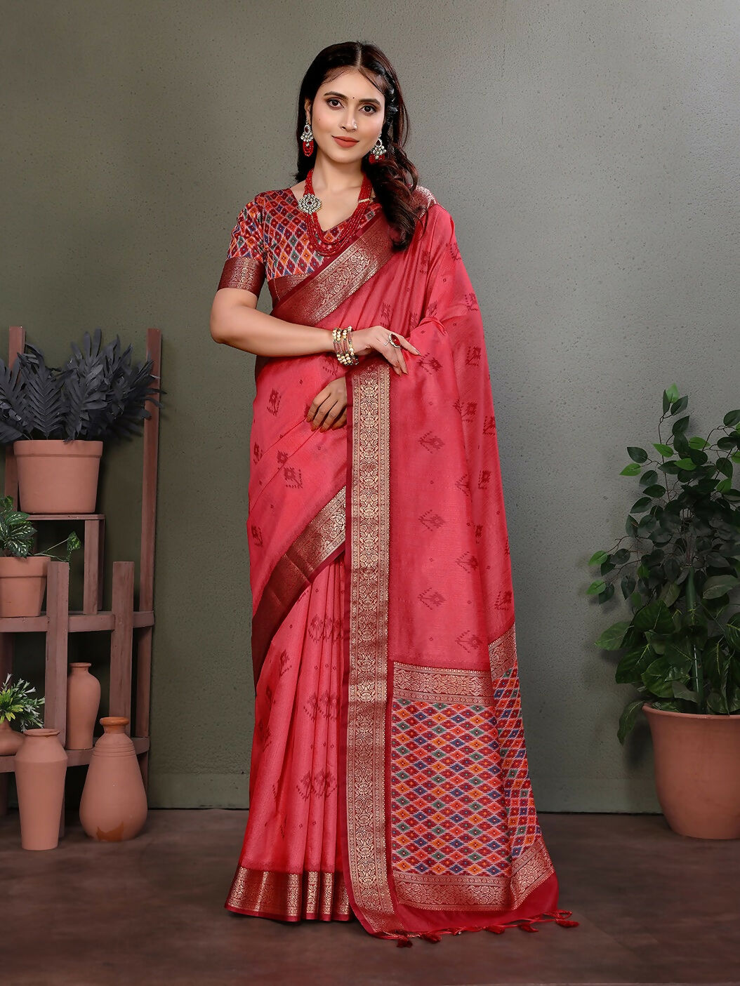 Joban Fashion Carrot Red Woven Design Banarasi Silk Sarees | Grocsy