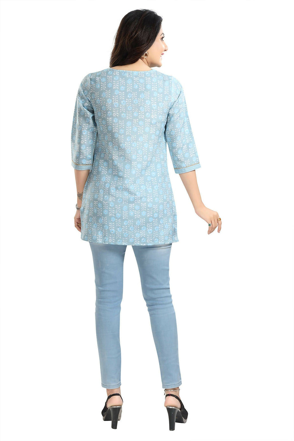 Snehal Creations Pretty Pastel Sky Blue Rayon Short Kurti Tunic Top | Grocsy