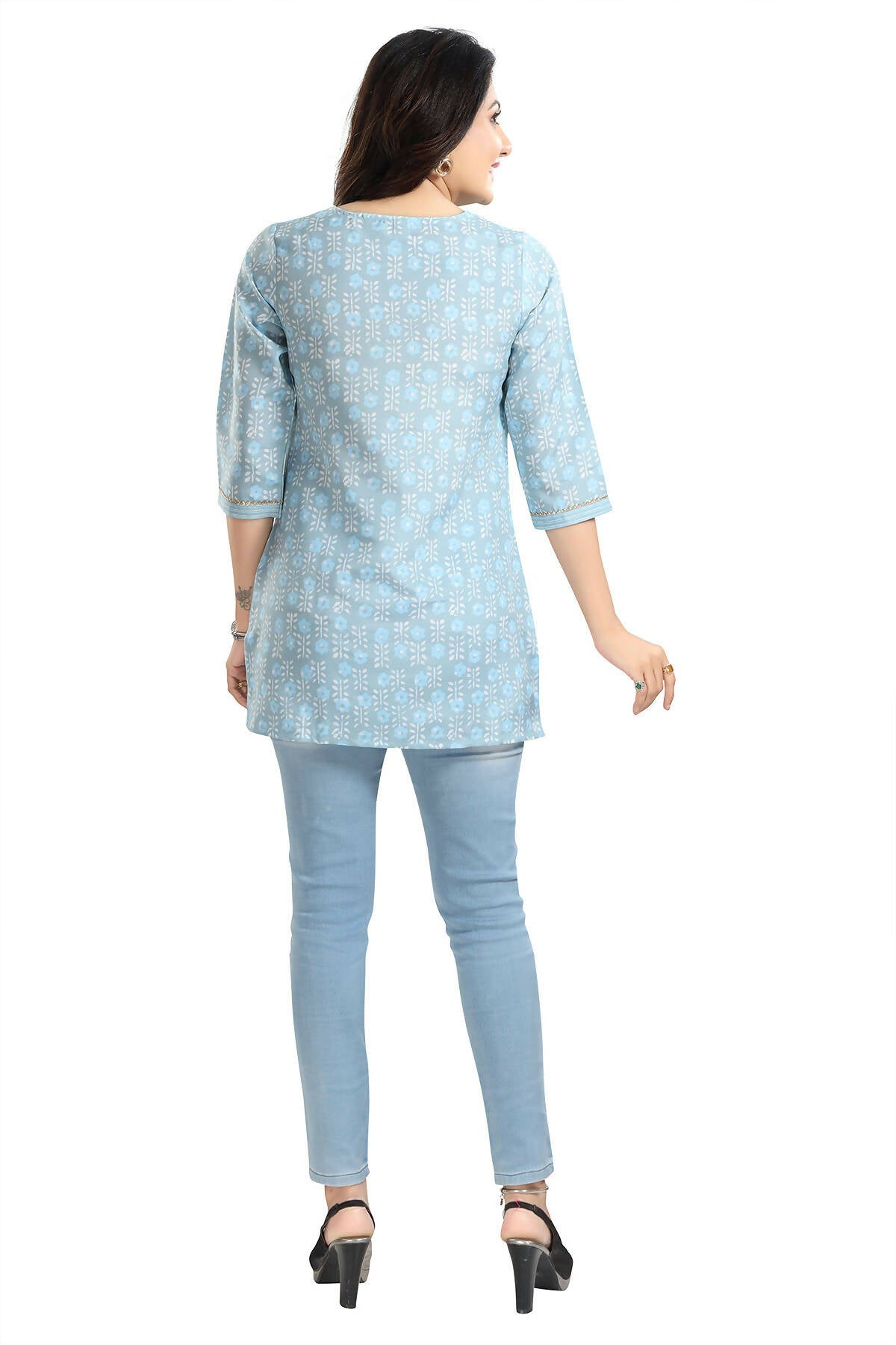 Snehal Creations Pretty Pastel Sky Blue Rayon Short Kurti Tunic Top | Grocsy