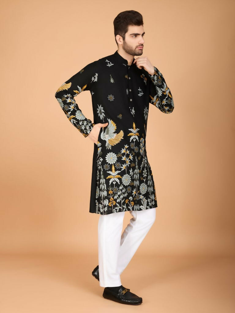 Vastranavya Exclusive Wedding Wear Viscose Rayon Thread Embroidered Work Kurta | Grocsy