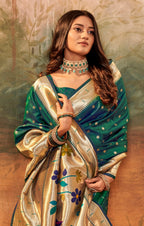 Anaita Green Designer Zari Weaving Pure Paithani Silk Saree With Blouse | Grocsy