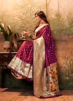 Anaita Purple Designer Zari Weaving Pure Paithani Silk Saree With Blouse | Grocsy