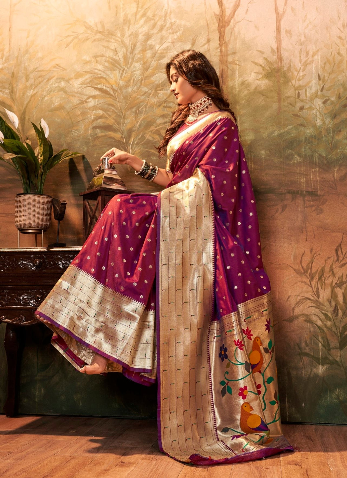 Anaita Purple Designer Zari Weaving Pure Paithani Silk Saree With Blouse | Grocsy